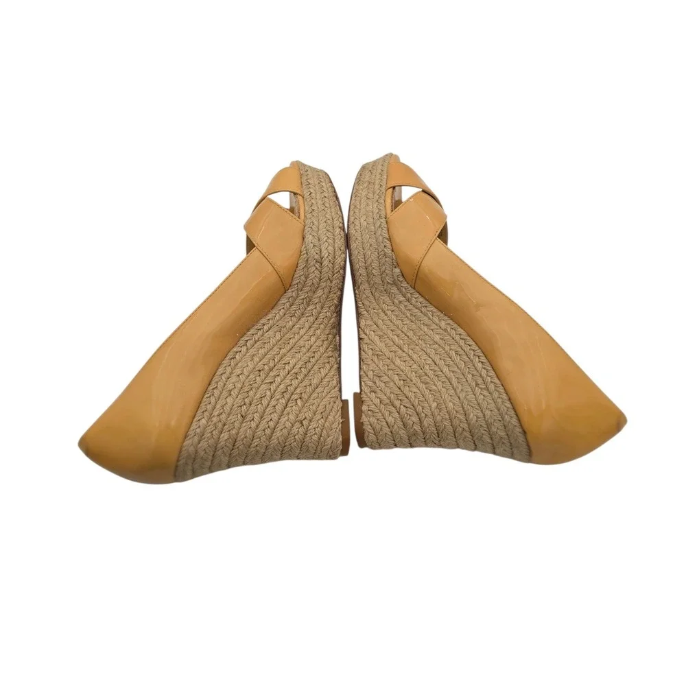 A|X Armani Exchange Signature Butter Patent Espadrille Wedge Heel 8.5 Vero Cuoio